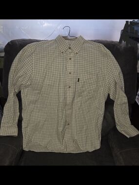 BARBOUR The Tattersall Shirt, Men, Size L, Beige Plaid Button-Down Casual